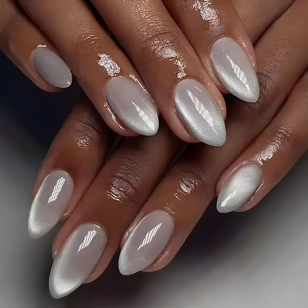 Wholesale Press on Vendor Luxury Almond Cat Eye Grey False Nail Fake Nails Round Press on Nails