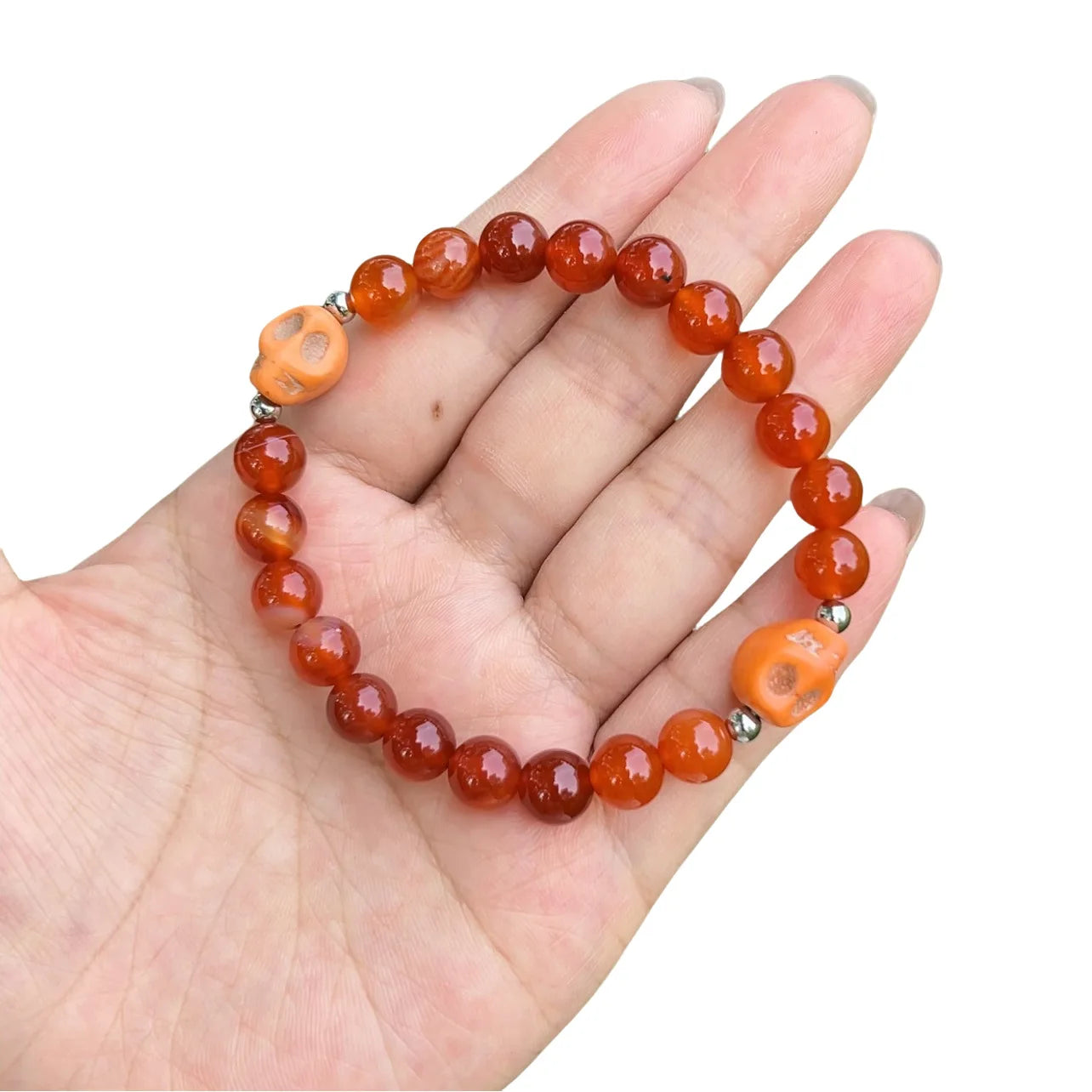 Natural Tiger Eye Garnet Stone Bracelet Amethyst Carnelian Skull Charm Bracelets Healing Energy Bracelet for Women Men Jewelry