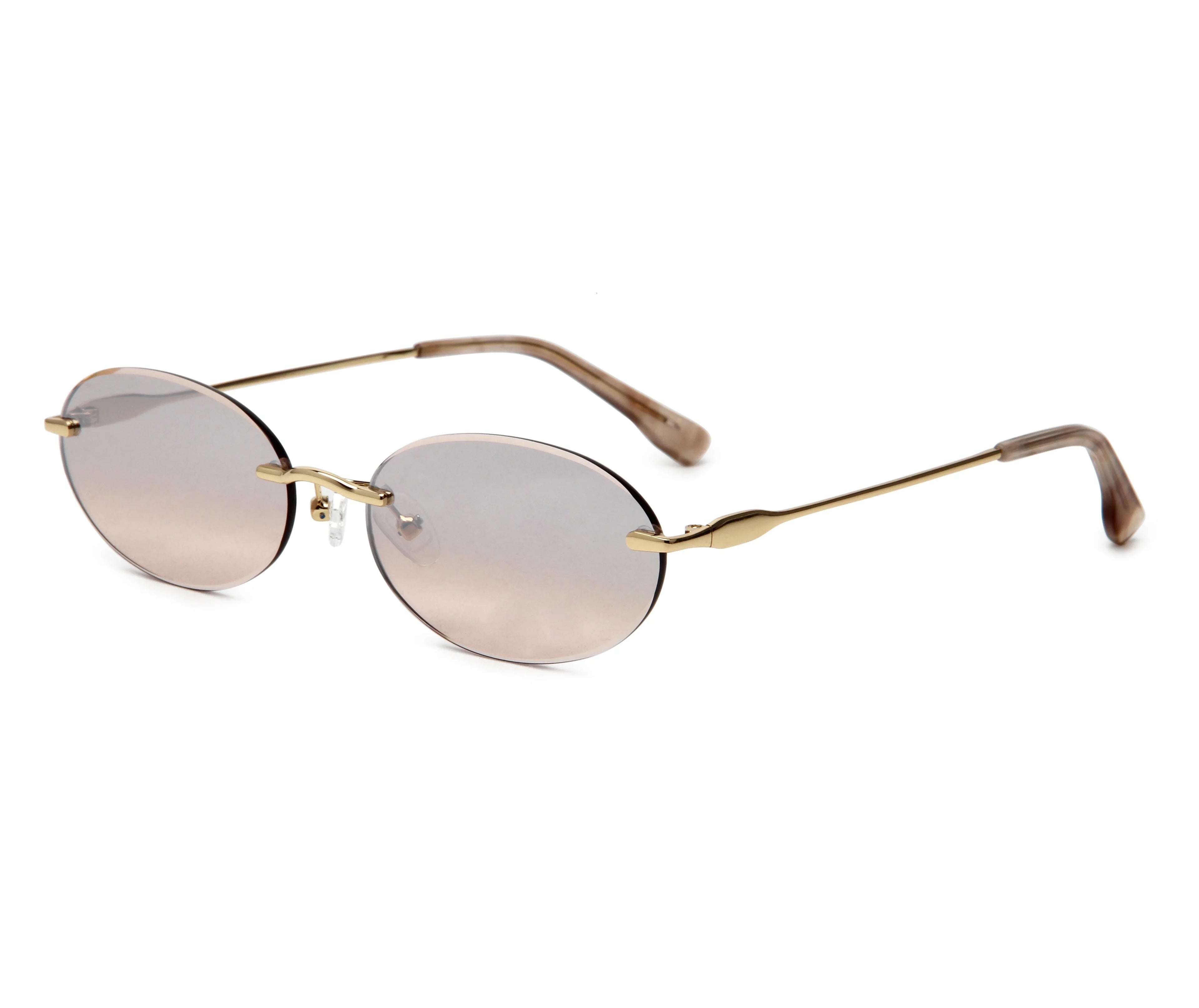 Factory-Direct Luxury Retro Oval Rimless Sunglasses Women Metal UV400 Fashion Street Style High-end Fashion Sunglasses