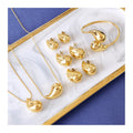BOXUAN Stainless Steel Gold Plated Fashion Big Drop Necklace Set Simple Smooth Open Bracelet Retro Pattern Earrings for Party