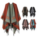 Custom Women's Warm Shawl Wrap Open Front Poncho Cape Color Block Shawls Winter Cardigan Wrap Printed Ponchos for Women