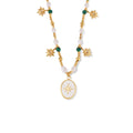 Classical Fashion Fresh Water Pearl Beaded Round Brand Dripping Oil Pendant Octet Star Necklace