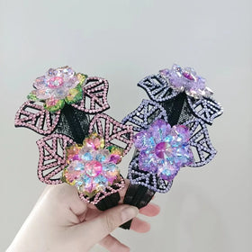 Luxury Shiny Rhinestone Crystal Flower Headband Temperament Hair Accessories for Women's Trendy Party Wedding 4 Colors