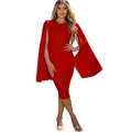 Summer Elegant Cloak Bodycon Night Club Dress Back Zipper Closure Midi Dresses Cocktail Dresses