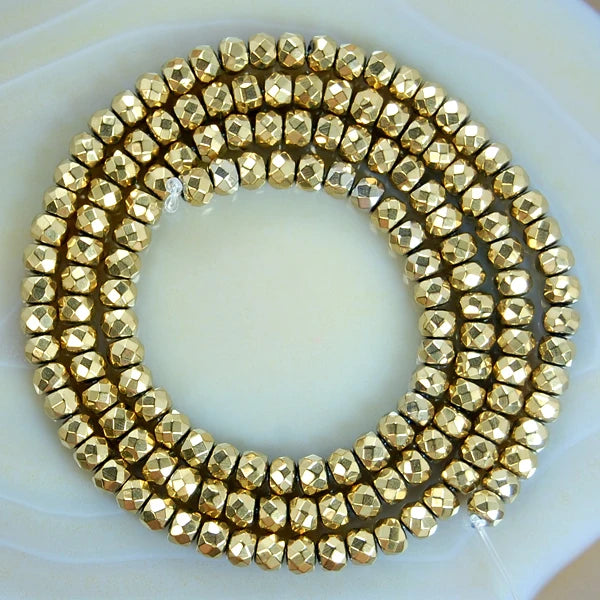 HB3014 2x3mm Gold Plated Faceted Hematite Abacus Rondelle Beads for Jewelry Making
