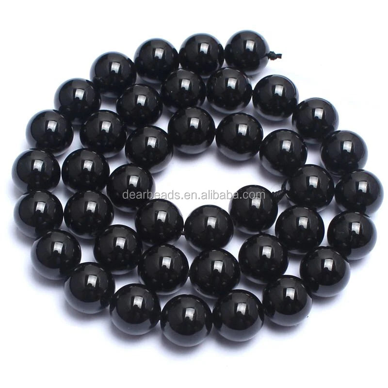 High Quality Natural AAA Grade Round Smooth Black Tourmaline Aphrizite Beads for DIY Bracelets Jewelry Making