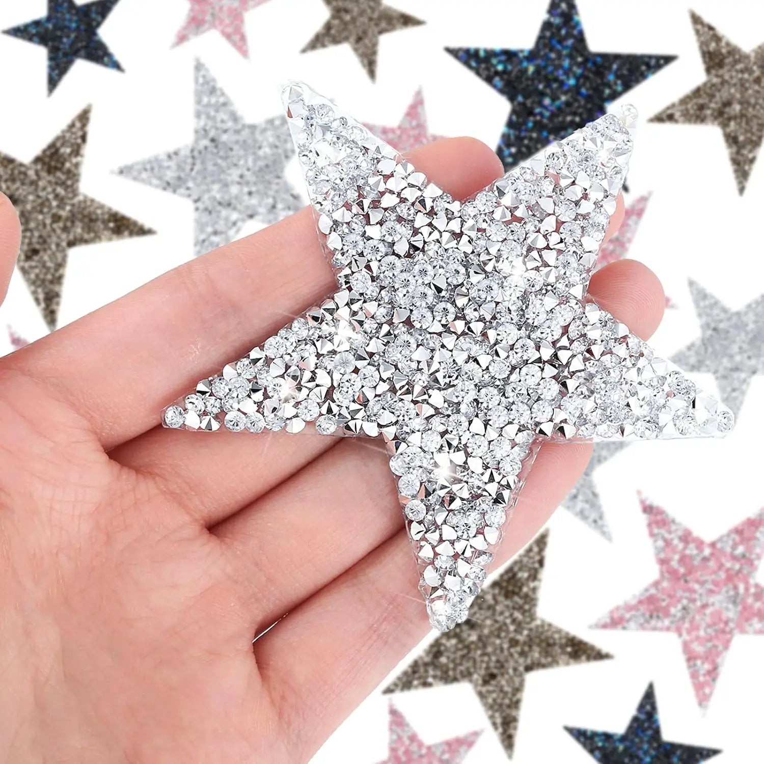 Custom Logo Hotfix Heat Transfer Patch Eco-Friendly Resin Plastic Star Patch Sparkle Rhinestone Iron-On Hat Patches for Clothes