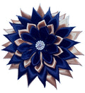 7*7 Inch Large Navy Gold Flower Brooch with Rhinestone Petals Wedding Engagement Party Unisex Sorority Shoulder Brooch