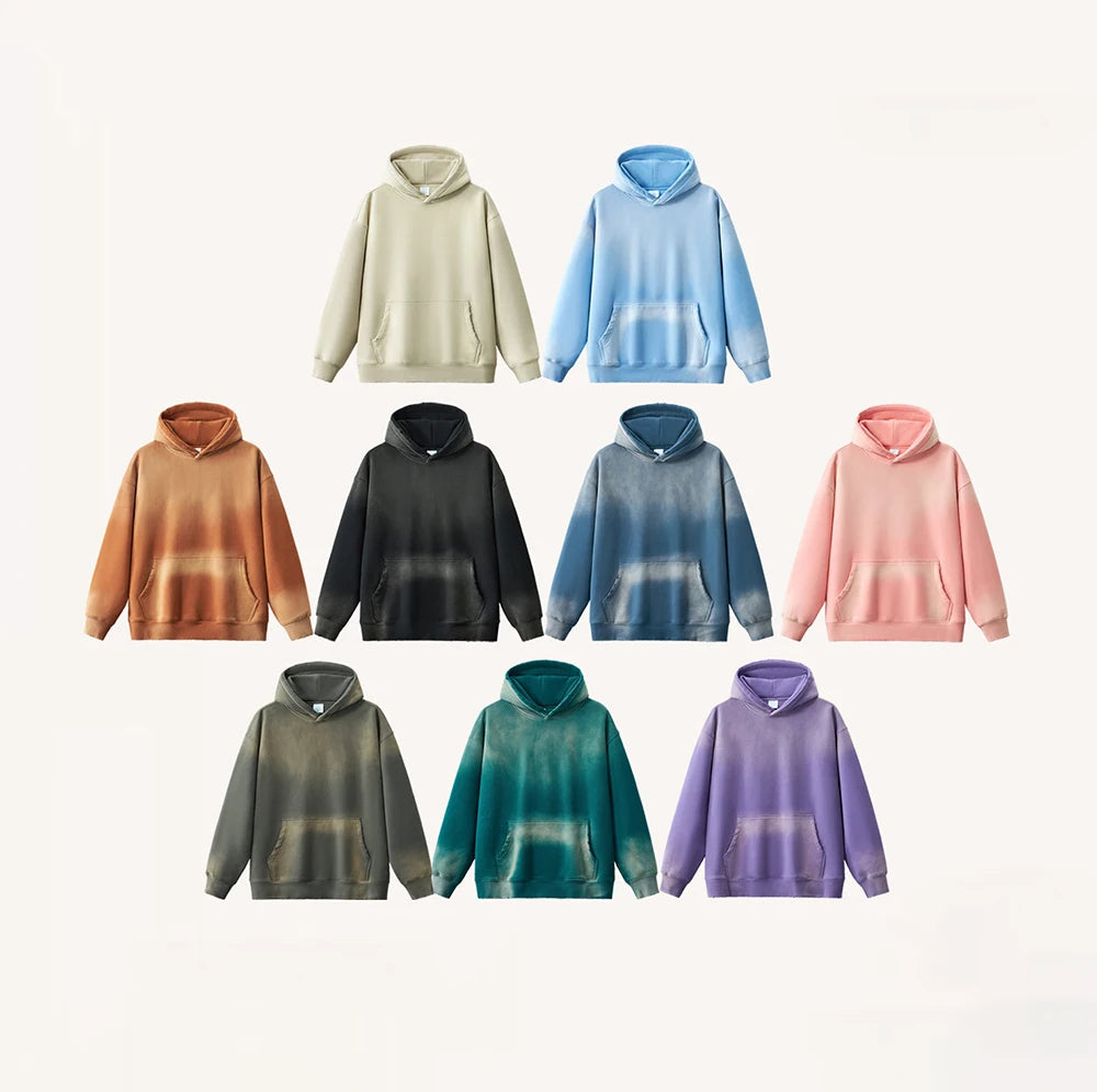 EH-094 High Quality 380gsm Unisex Pigment Dye Hoodie Sun Fade Solid Pattern Acid Wash Oversized Hoodie for Men for Winter