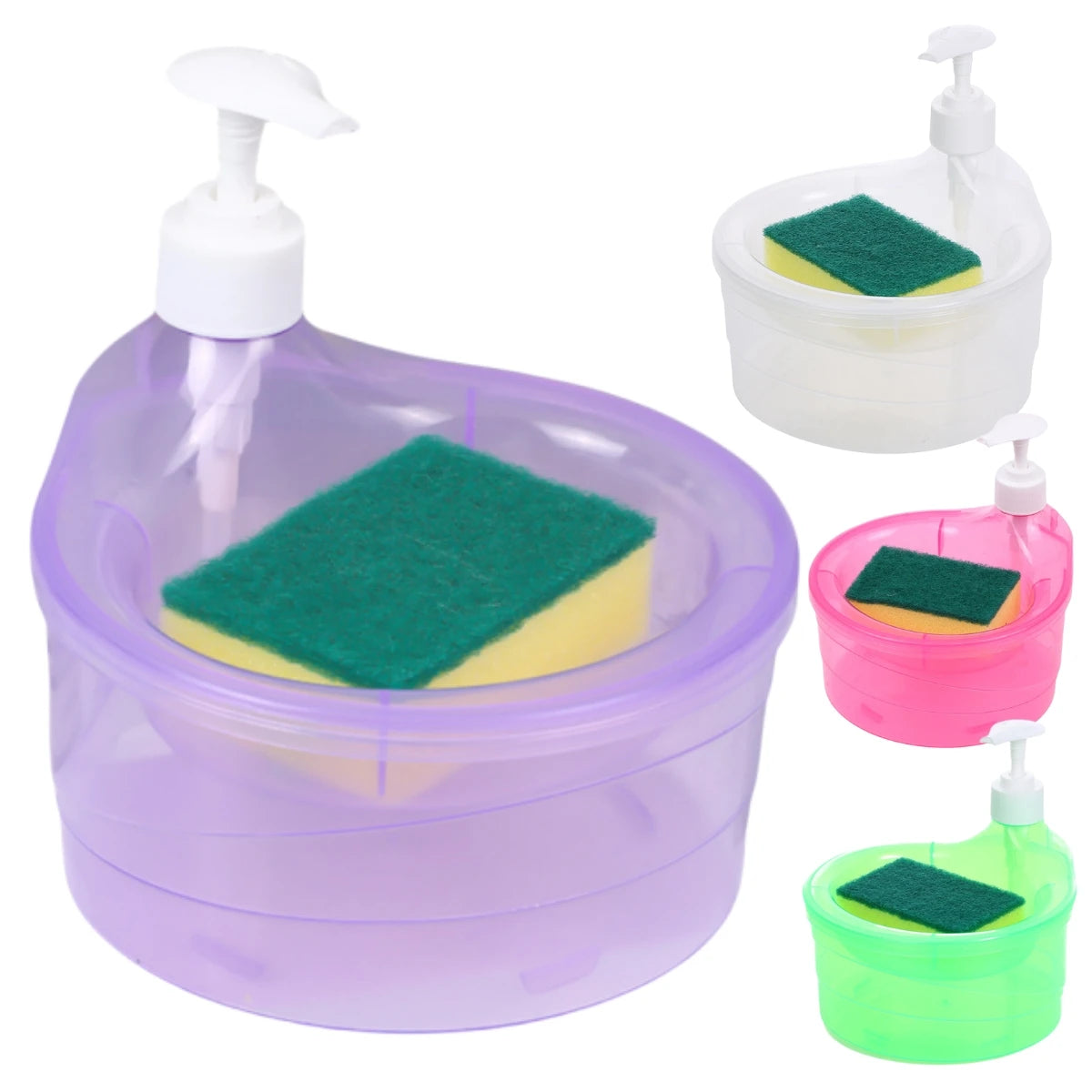 Rectangle Manual Press Kitchen Soap Dispenser Box Bottle Container Dish Wash Sponge Liquid Pump 2 in 1 Sponge Holder Dispenser
