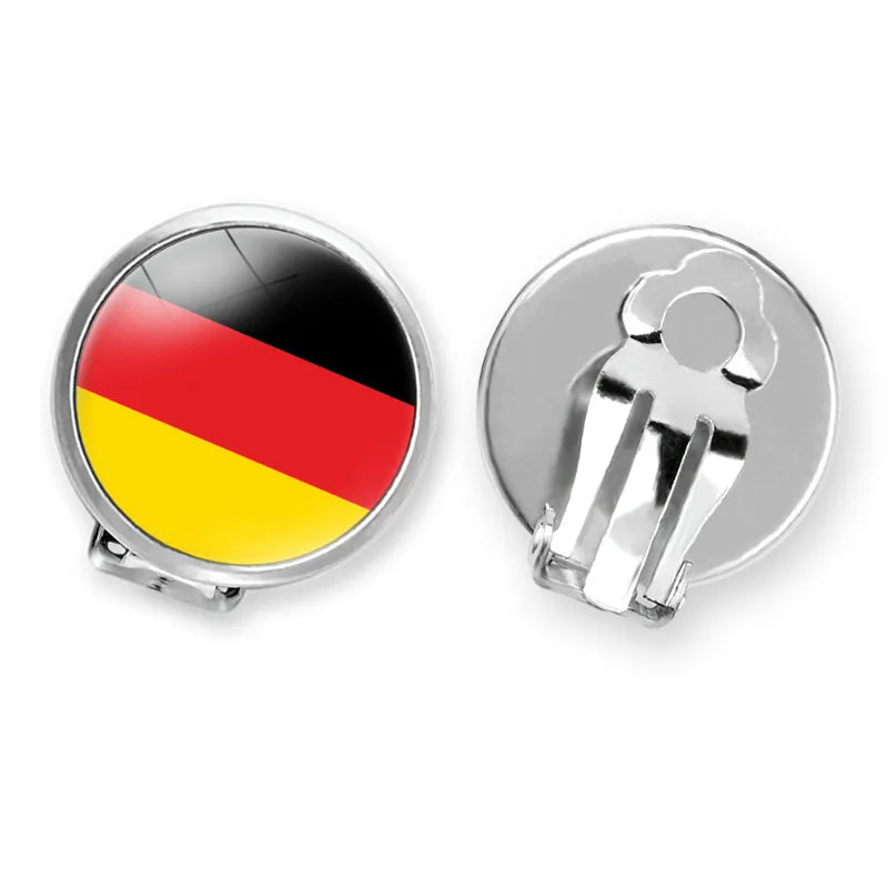 Manufacturer 233 World Countries Flag Design Ear Clip Ladies Girls Earrings Glass Dome Cabochon Clip Earrings