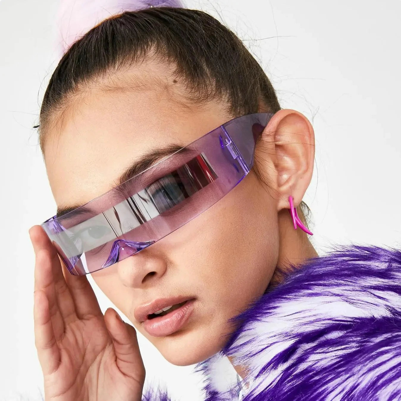 Personalized High End Handmade One Piece Lens Rectangle Shaped Futuristic High Tech Shaped Rimless Sunglasses Party