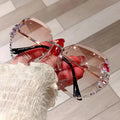 2025Trendy Flat Top Square Rivet Rectangle Sunglasses Rhinestones Computer Decorative Eyewear Frames Cutting Rimless Shades