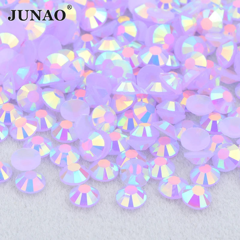 JUNAO Factory Wholesale Flat Back Resin Crystal Stone in Bulk Package Jelly Light Amethyst AB Rhinestone for Clothes