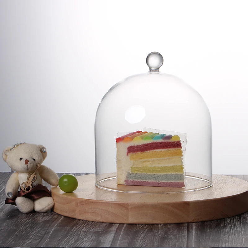 2024 Whole Display Dome Fruit Cake Cover Base Flower Home Decoration Cover Bell Cloche Glass Fit Wooden  Big Size China Model HY