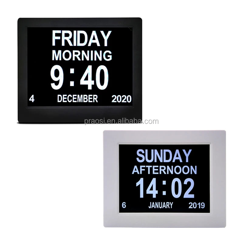 8-Inch Digital Photo Frame with Electronic Moving Calendar Day and Desk Table Clock for Back to School Reminder Gift