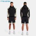 OEM Custom Patchwork Lightweight Street Wear Nylon Tracksuit Windbreaker Shorts  Hooded Track Jacket Short Set
