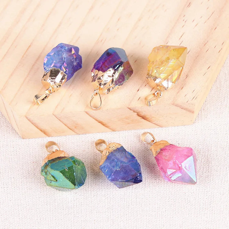 Natural Crystal Pendant for Women Titanium Coated Tumbled Raw Irregular Necklace Pendant