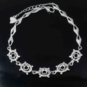 Sterling Silver 4*4mm Semi Mount Bracelet Empty Support Blank Claw Setting S925 Base Holder Without Center Stone for Inlay DIY