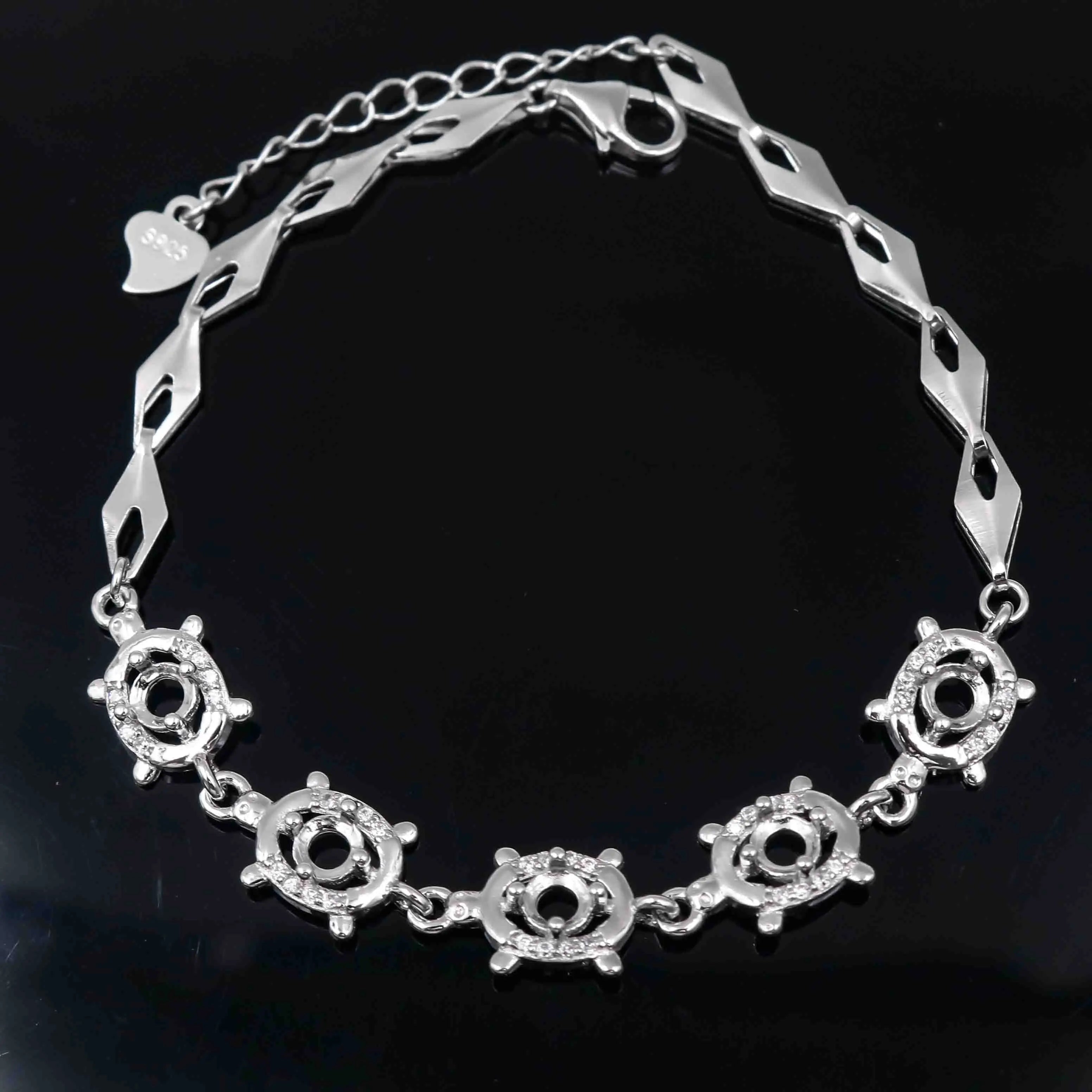 Sterling Silver 4*4mm Semi Mount Bracelet Empty Support Blank Claw Setting S925 Base Holder Without Center Stone for Inlay DIY