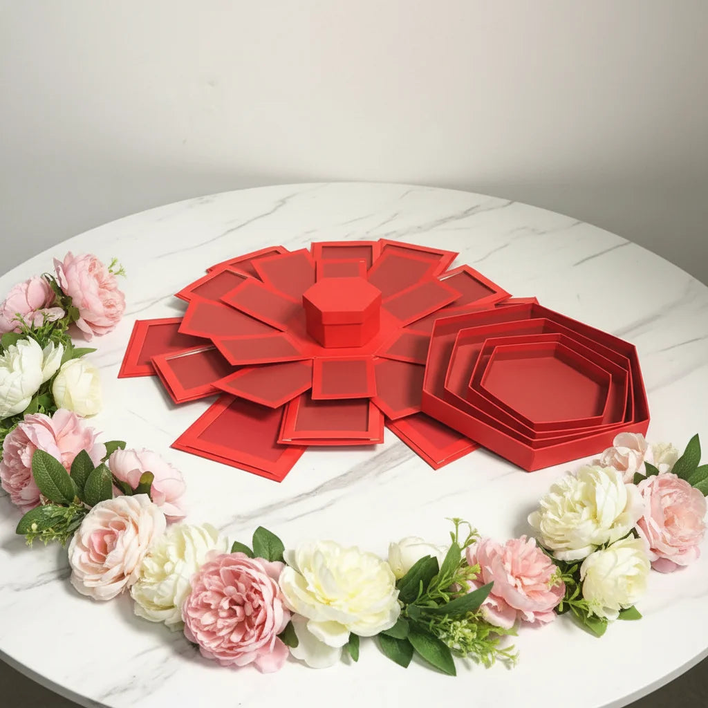 Hexagonal Box Four-layer Surprise Box Matt Laminated Photo Box Album Flower Gift Box with Durable Printing