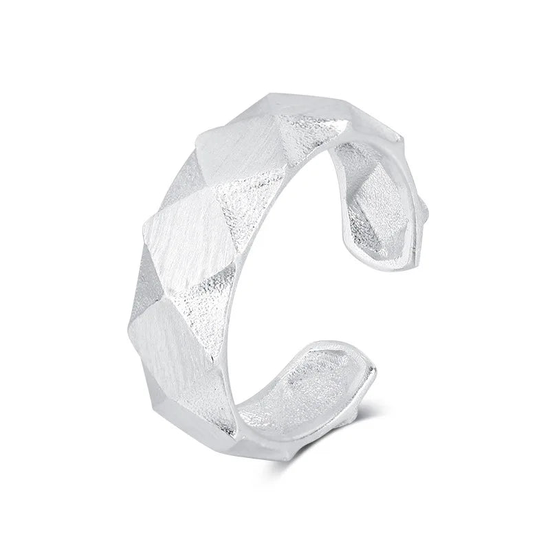 Creative Matte Brushed S925 Silver Rings Ins Tarnish Free Real Gold Plated Geometric Pattern Frosted Adjustable Open Ring