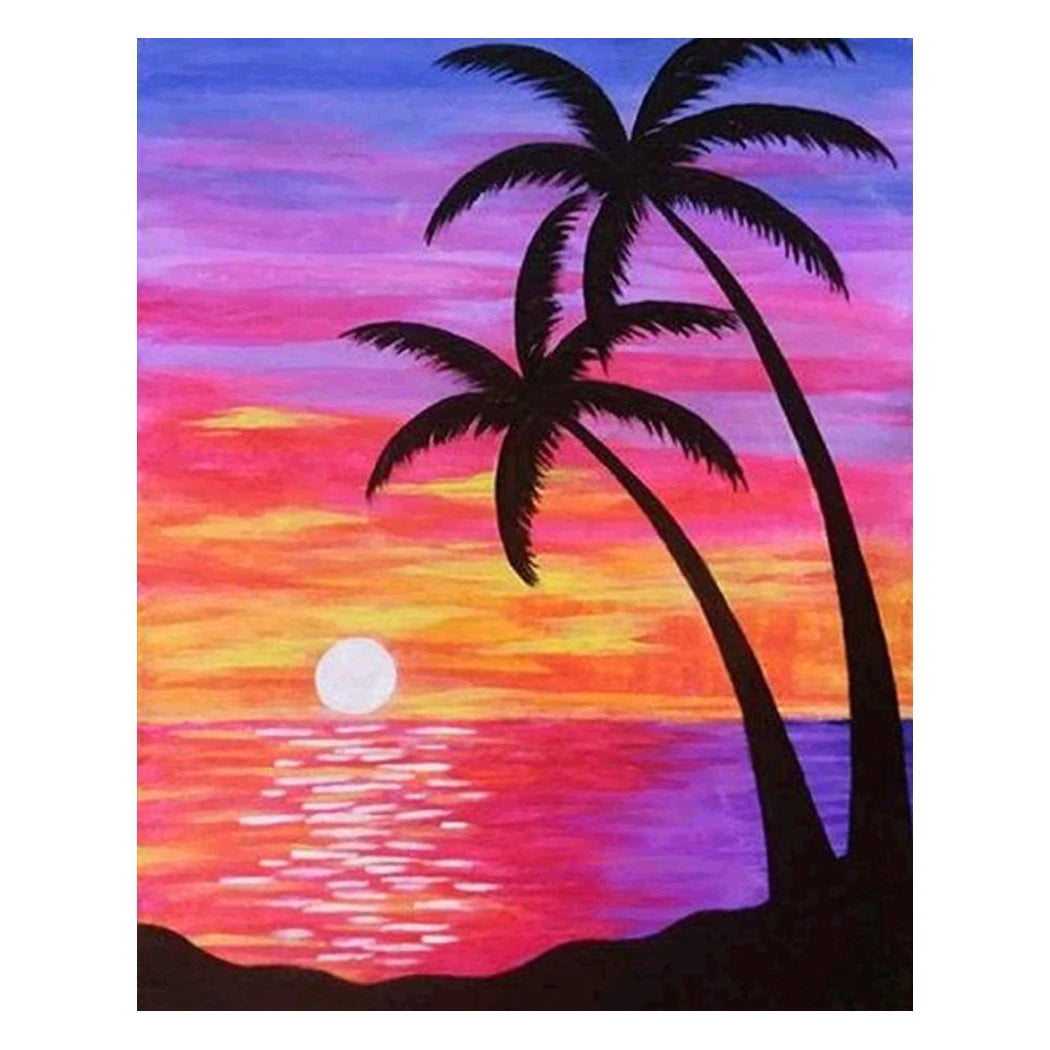 DIY 5D Full Drill Diamond Painting Color Sky Seaside Sunset Landscape Diamond Painting Coconut Tree Cross Stitch Home Decor Gift