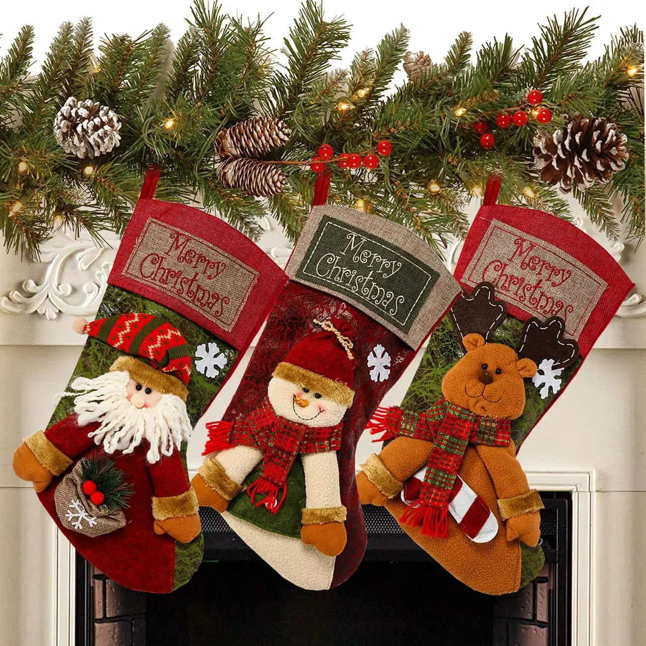 Large Themed Santa Snowman Reindeer Christmas Stockings for Family Holidays Decoration Factory Wholesale
