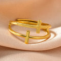 Fashion Simple Jewelry Rings 18K Gold Plated Stainless Steel Cross Design Open Adjustable Size Rings Women