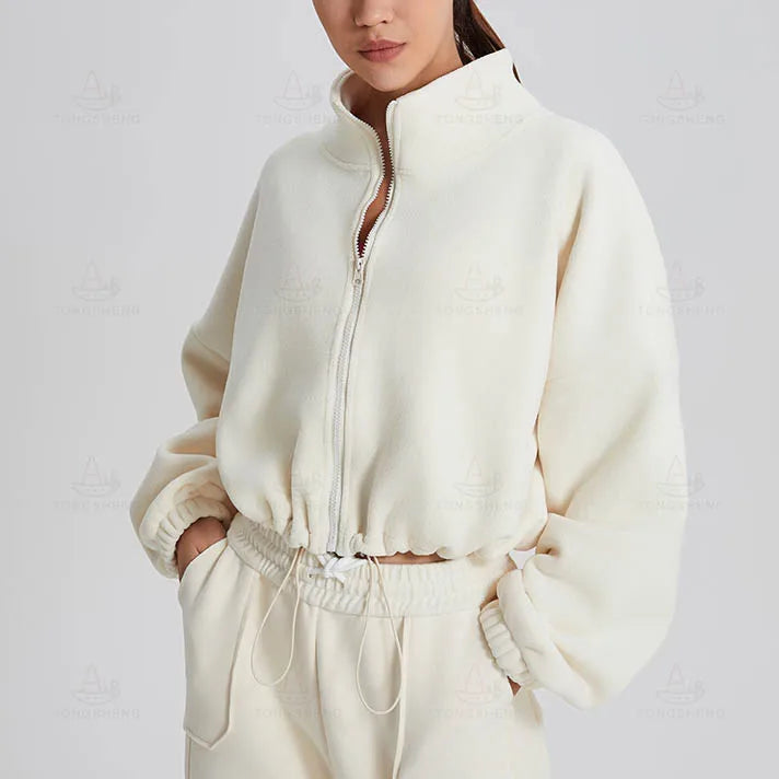 Women's Full Zipper Sweater Autumn and Winter Oversize Fleece Yoga Tops Cropped Sports Wear Warm Yoga Sweater