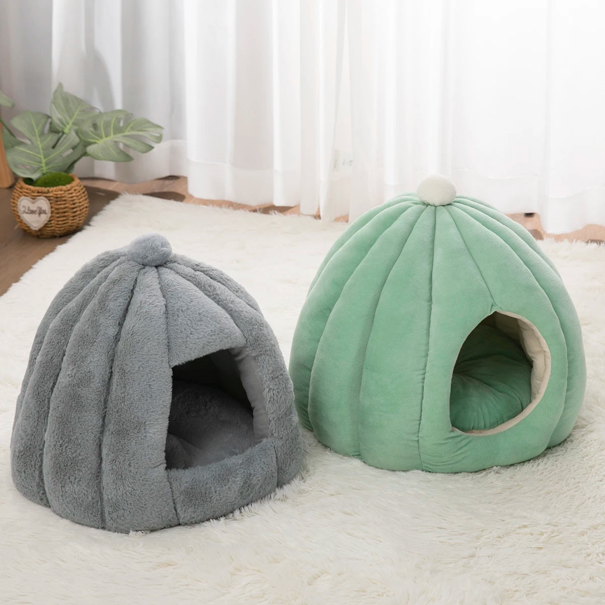 Tent-Style Round Cut Floral Pattern Cotton Velvet Polyester Soft Pet Bed for Cats & Dogs Removable Washable Indoor Use
