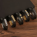 Fashion Stainless Steel Bead Charm Bracelets Luxury Multi-Layers Magnetic Leather Braided Bracelets for Male Bangles Jewelry