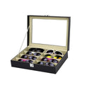 New Simple 8 Slot Black PU Leather Eye Glasses Display Storage Box Organizer With Glass Lid