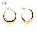 Wholesale Custom Jewelry 18K Real Gold C Shape Chunky Hoop Stud Earrings Moon Shape Statement 18K Pure Gold Stud Earring