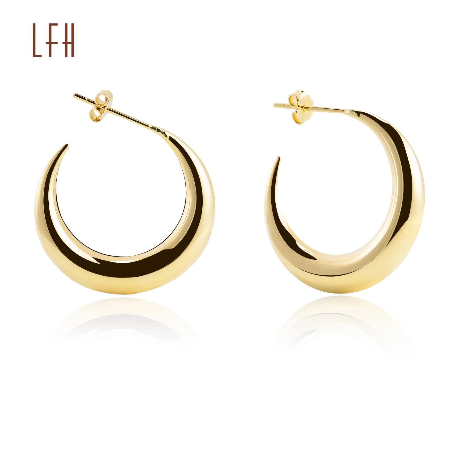 Wholesale Custom Jewelry 18K Real Gold C Shape Chunky Hoop Stud Earrings Moon Shape Statement 18K Pure Gold Stud Earring
