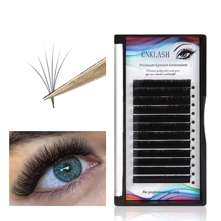 Individual Lashes Tray 8- 20mm Double Layer Easy to Fan Eyelash Extensions Faster Thin Classic Black Hand Made Synthetic HairCNK