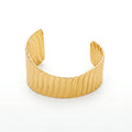 QIAOREN 12663 18K Gold Vertical Wide Open Cuff Bracelet Stainless Steel Glossy Ridged Adjustable Statement Wrist Jewelry Gift