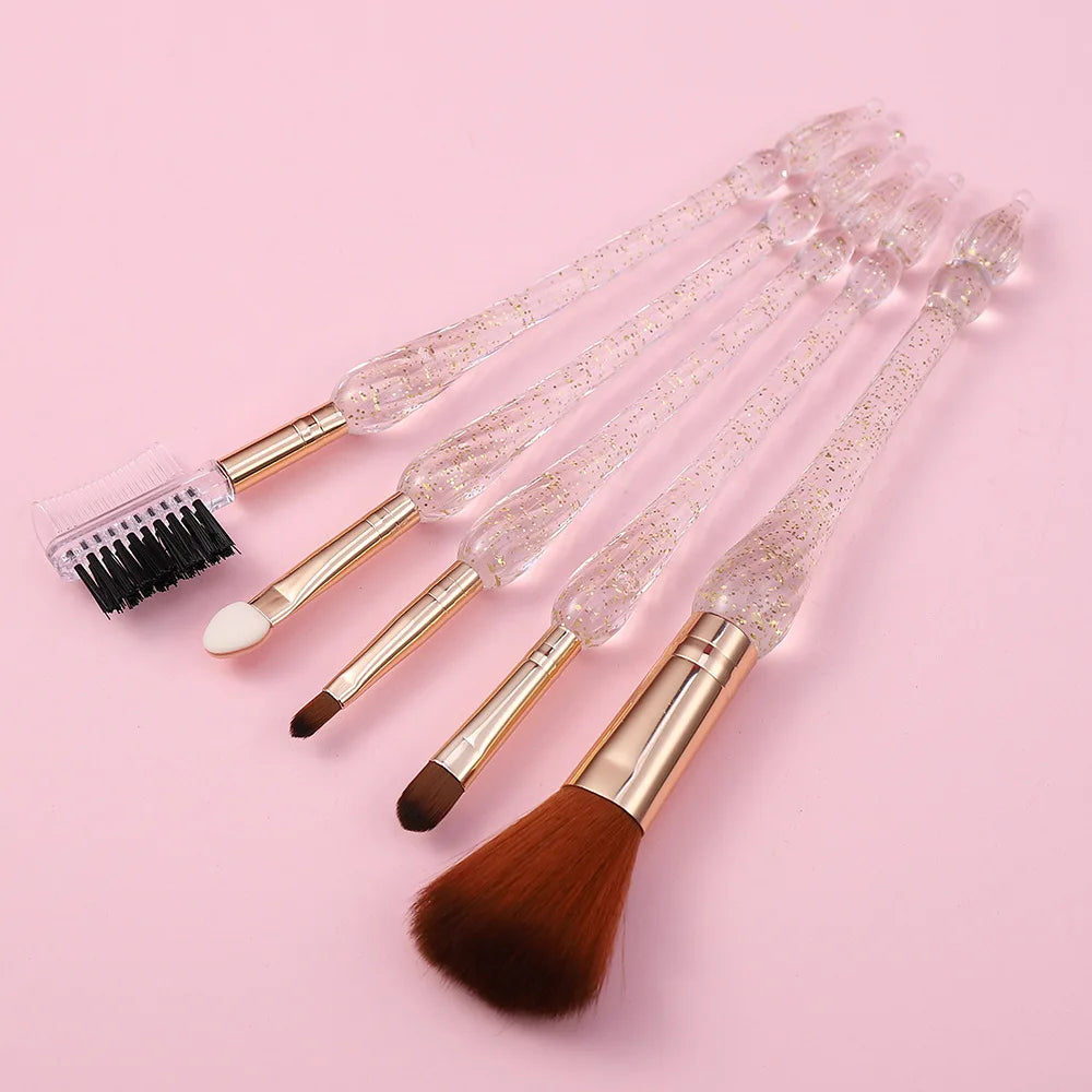 2026 Yue Transparent Crystal Makeup Brush Custom Wholesale Five Pieces Beauty Makeup Tool Set Makeup