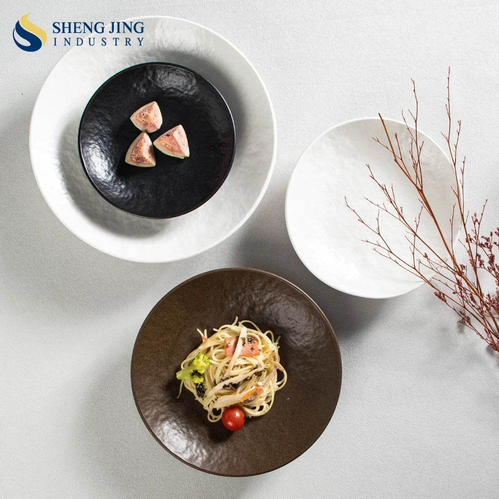 Custom Vintage Ceramic Rock Design Porcelain Tableware Factory Direct Matte Salad Bowl Deep Soup Plate Set for Hotels