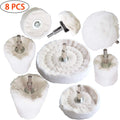 8pcs White Cloth Polishing Pad Kit with 6.35mm Shank Fit Buffing Wheel Set for Metal Cotton Jewelry Polishing