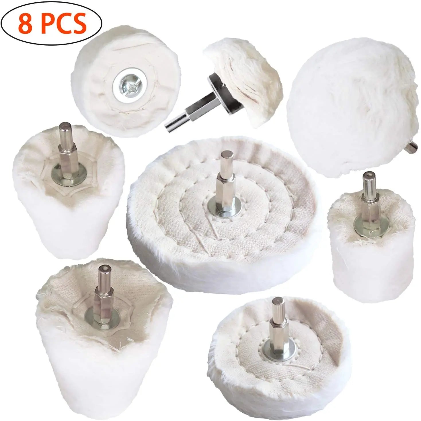 8pcs White Cloth Polishing Pad Kit with 6.35mm Shank Fit Buffing Wheel Set for Metal Cotton Jewelry Polishing