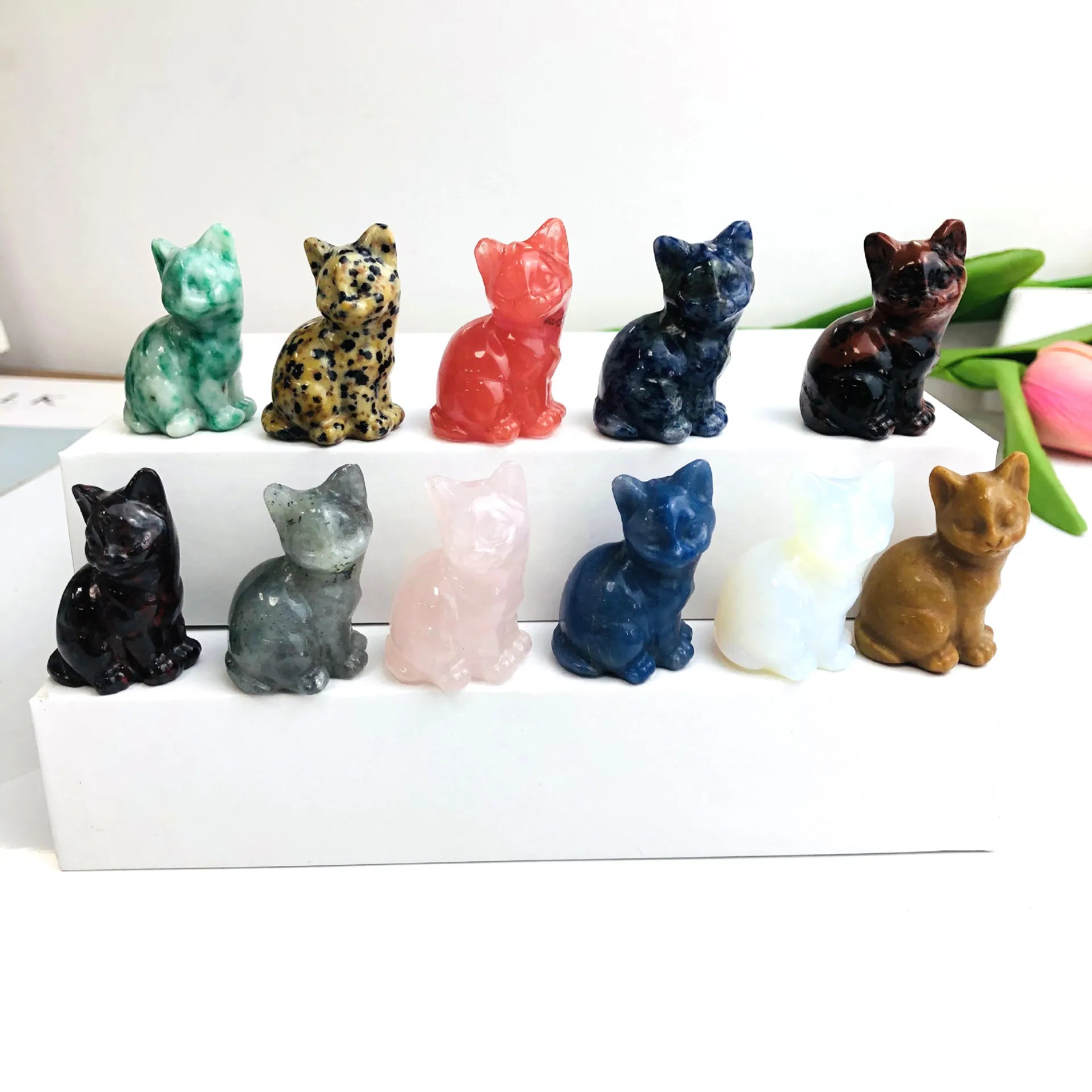 Best Price Natural Stone Pink Crystal Amethyst Carved Crystal Craft Sitting Cats Stone Hello Kitty 1.2 Inch for Home Decor