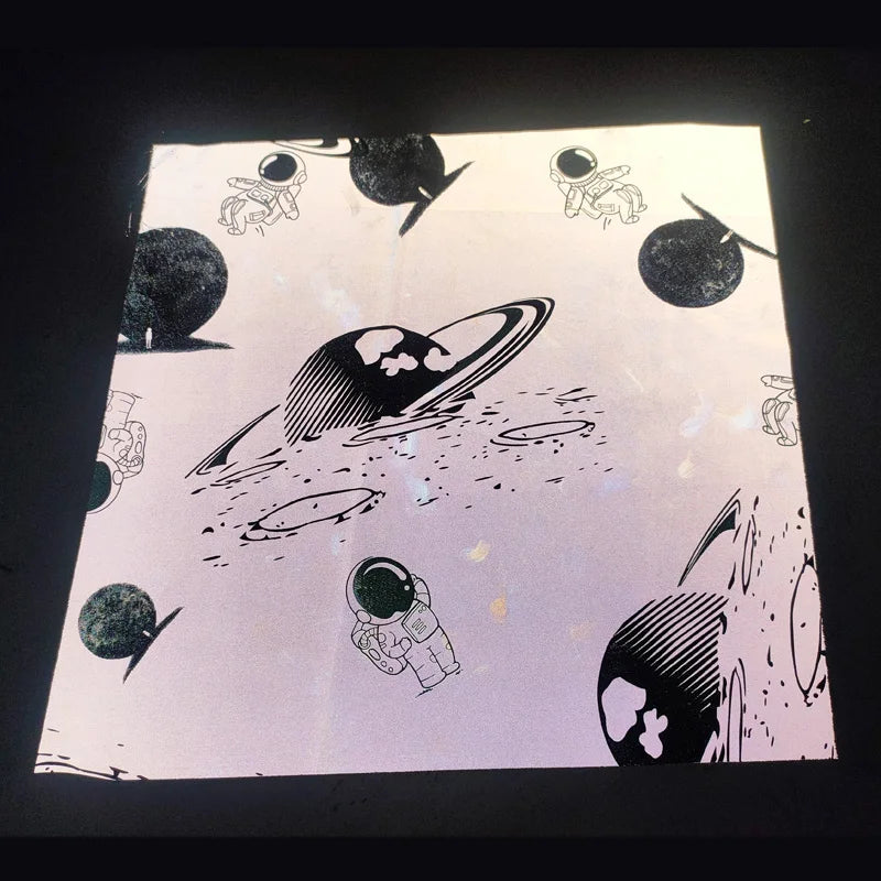 Silver Gray High Visible Light Reflective Space Wandering Printed Waterproof 210d Polyester Fabric for Stylish Trendy Clothing