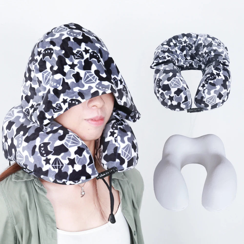 Wholesale Price Easy Carrying 2 in 1 Neck Pillow with Hoodie Windproof & Warm Function Pillow Outdoor Fashion Neck Pillow