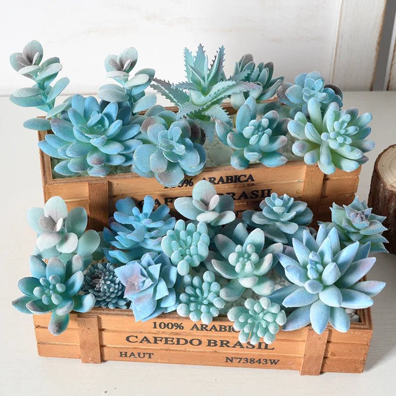 Hot Selling Simulation Juicy Blue Plush Plants Green Plants Home Decoration Mini Accessory Combinations Artificial Potted Bonsai