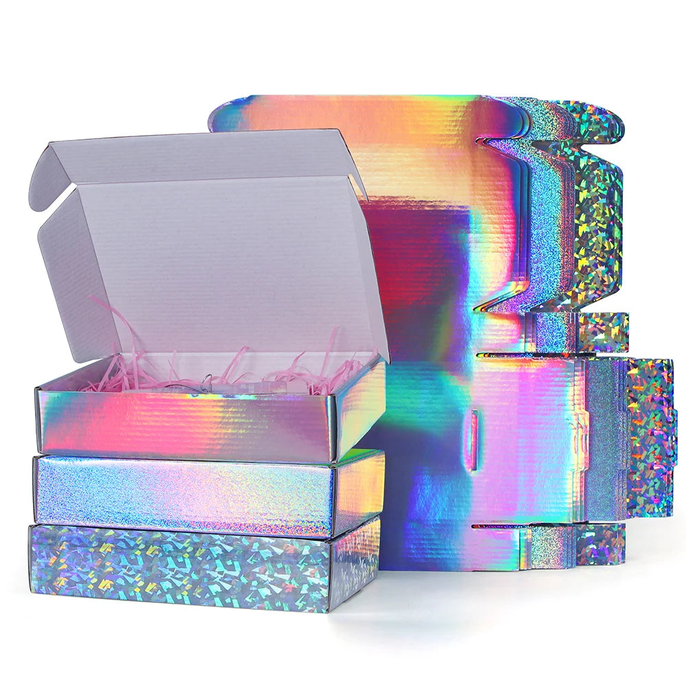 Customized Cosmetic Packaging Boxes Holographic Laser Mailer Shipping Corrugated Paper Box
