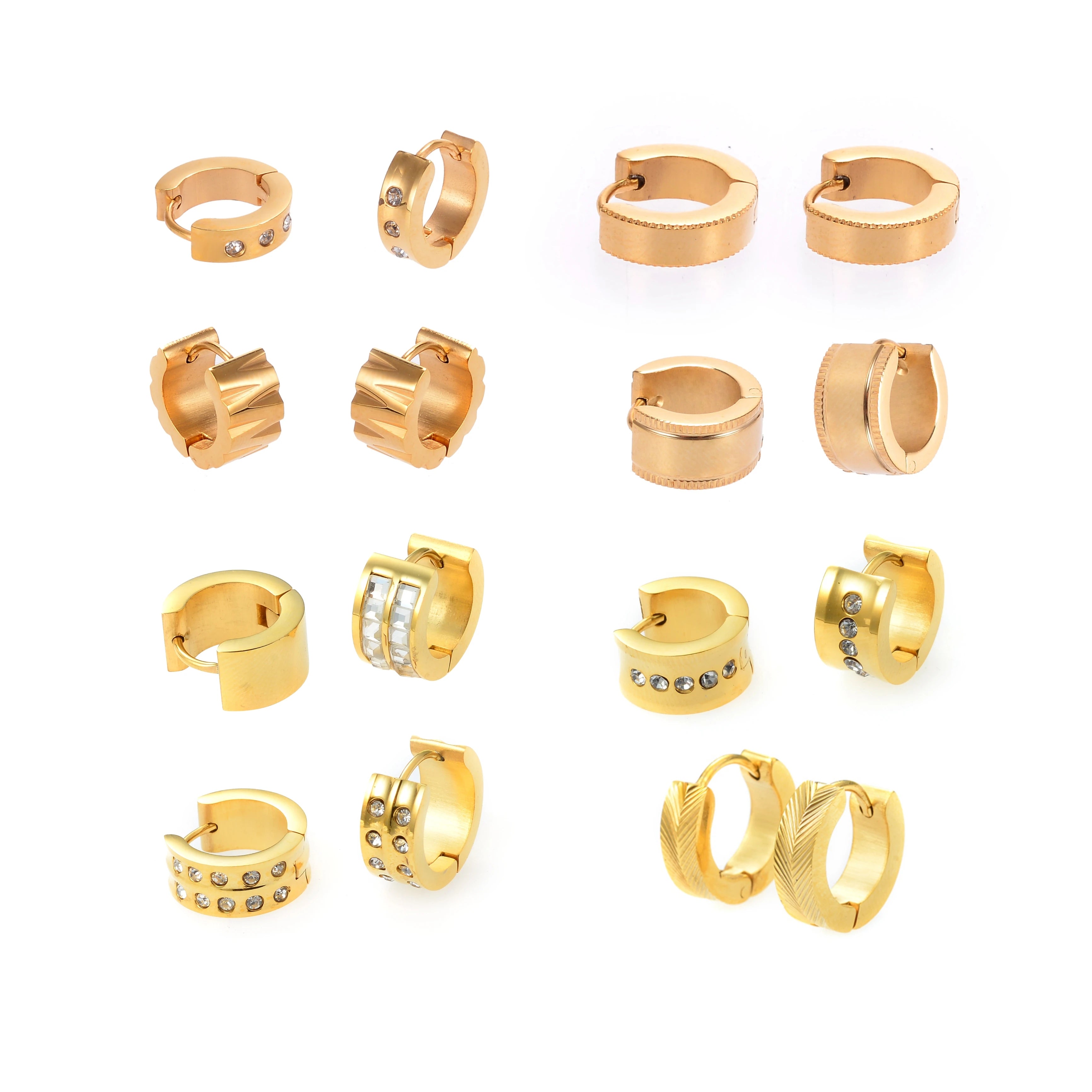 Stylish Gold Plated Small Hoop Huggies Earrings Trendy Designer Stainless Steel Jewelry with Zircon Ready to Ship