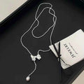 70cm Adjustable Korean Bow Necklace with 7mm Natural Water Droplet Pearl Pendant Fine Necklaces for Girls