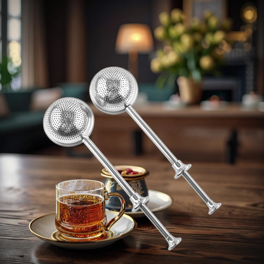 Creative 304 Stainless Steel Tea Maker Set with Retractable Mesh Tea Filter Push-Type Handle Leak-Proof Design-Ready Stock!