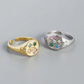 Fashion 18K Gold Plated Inlay Color Cubic Zirconia Adjustable Ring 925 Sterling Silver Rings Women Jewelry